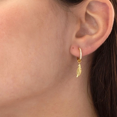 S925 Sterling Silver Post Copper Feather Zirconia Pendant Hoop Earrings French Vintage Retro Gold Silver Earring Jewelry For Women