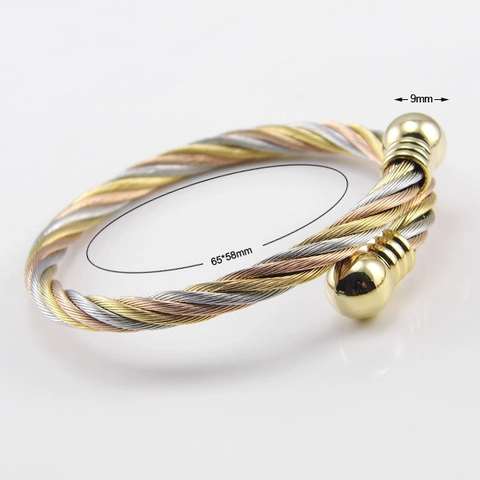 Twisted Cable Cuff Armband Und Ring Dreifarbig Edelstahl Verstellbarer Offener Armreif Polierte Kugelenden Schmuck
