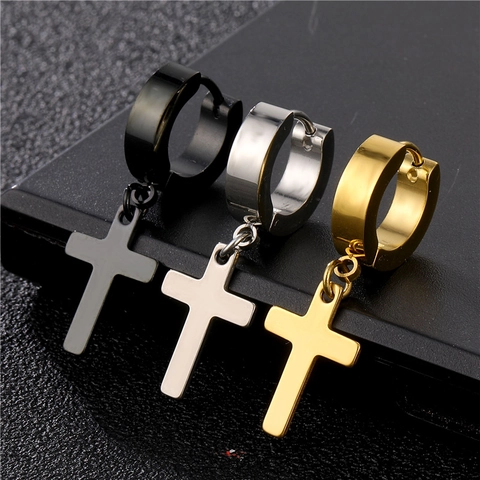 Orecchini A Cerchio Con Pendente A Croce Acciaio Inossidabile Punk Gothic Hip Hop Gioielli Per Uomini Donne Regalo Moda