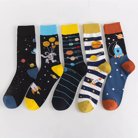 Calze Crew Tema Spazio Misto Cotone Novità Motivo Pianeta Astronauta Razzo Casual Hip Hop Unisex