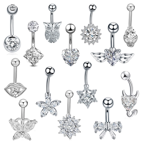 Belly Button Ring Surgical Stainless Steel Zircon Heart Butterfly Owl Navel Body Piercing Jewelry For Women Girl