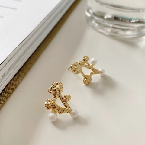 Französisch Stil Unregelmäßige Hohlperle Ohrstecker Mit 925 Sterling Silber Ohrstecker Minimalistischer Goldschmuck Damen