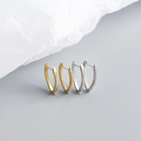 V Shaped Hoop Earrings 925 Sterling Silver Zirconia Pave Minimalist Geometric Ins Style Jewelry For Women