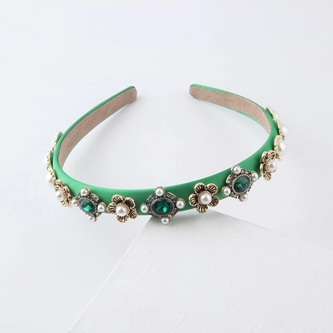 Vintage Baroque Rhinestone Headband For Women Luxury Thin Alloy Hair Band With Artificial Pearl Elegant Party Hair Accessories