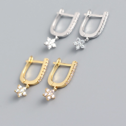 Cubic Zirconia U-Förmige Huggie Hoop Ohrringe Mit 925 Sterling Silber Ohrstecker Stern Blume Anhänger Für Damen