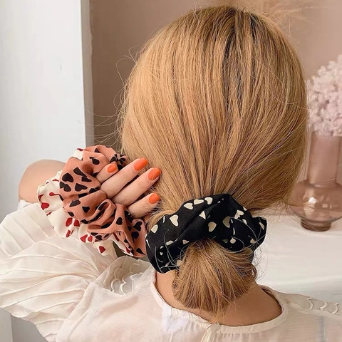 Koreanischer Stil Herzmuster Stoff Haargummis Elegante Elastische Haarbänder Für Damen Mode Trendy Haarschmuck