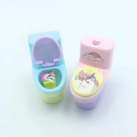 Mini Toilette Bleistiftanspitzer Und Radiergummi Süße Einhorn Cartoon Manuelle Desktop Schreibwaren Für Schulkinder