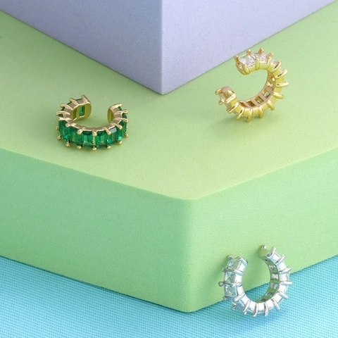Ear Cuff de Cobre con Diamantes de Imitación Geométrico en Forma de T Micro Incrustado Brillantes Pendientes de Clip C para Mujer