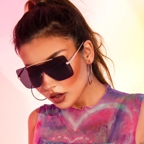 Oversized Square Sunglasses One Piece Rimless Metal Frame UV400 Protection Gradient Lens Fashion Eyewear For Men Women