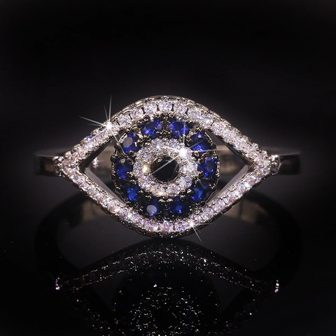 Evil Eye Ring 925er Sterlingsilber Blau Weiß Schwarz Zirkonia Mikropavé Schutzamulett Modeschmuck Für Damen