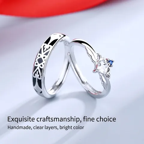 Anelli di Coppia Principessa E Cavaliere Design a Corona in Rame con Strass Anello Aperto Regolabile Regalo Romantico di Gioielleria