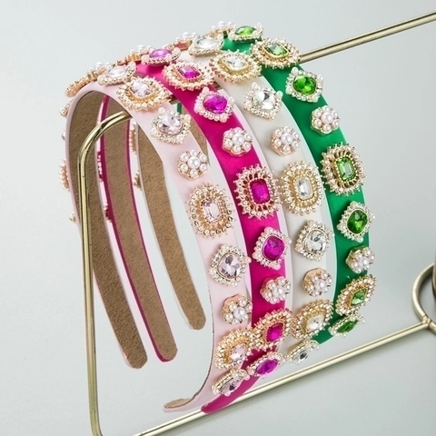 Cerchietto Stile Barocco Tessuto Satèn Imbottito Cristallo Perla Artificial Strass Elegante Vintage Accessori Capelli Per Donna