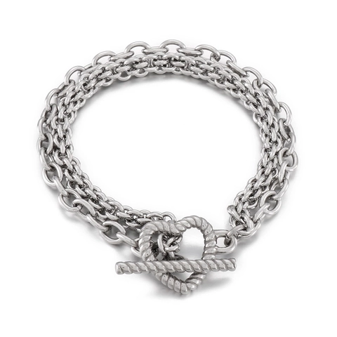 Vintage Edelstahl Herz Knebelverschluss Armband Für Damen Doppellagige Kette Minimalistischer Modeschmuck