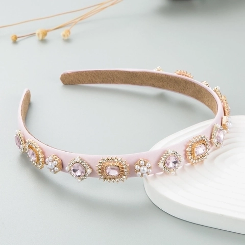 Cerchietto Stile Barocco Tessuto Satèn Imbottito Cristallo Perla Artificial Strass Elegante Vintage Accessori Capelli Per Donna