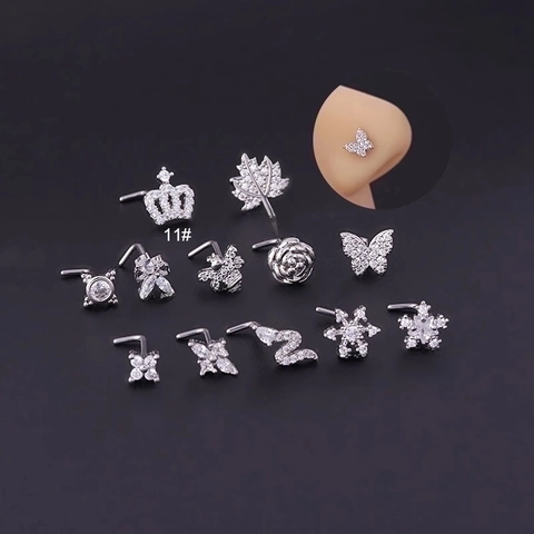 Butterfly Crown Flower Nose Studs Stainless Steel Copper Micro Pave Zircon Piercing Jewelry Fashion For Women