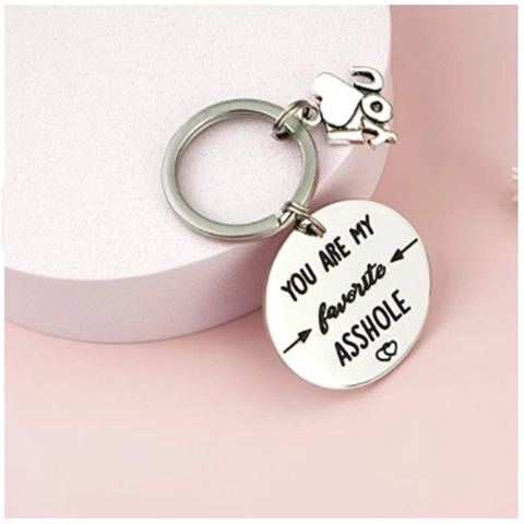 Porte-clés Drôle en Acier Inoxydable Cadeau de Saint Valentin Pendentif You Are My Favorite Asshole pour Couples