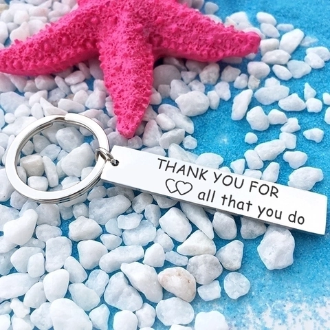 Thank You For All That You Do Engraved Stainless Steel Keychain Rectangular Tag Appreciation Gift For Teacher Nurse Boss