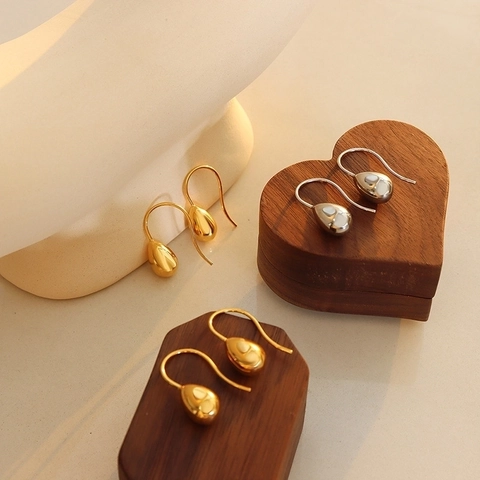 Minimalistische Traan Haak Oorbellen Titanium Staal 18K Verguld Spiegelgepolijst Waterdruppel Sieraden Voor Vrouwen