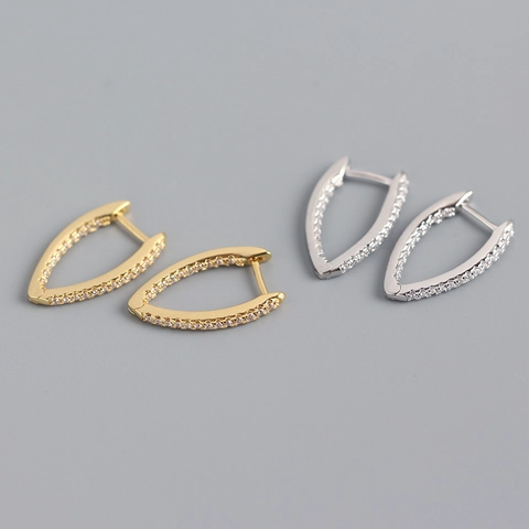V Shaped Hoop Earrings 925 Sterling Silver Zirconia Pave Minimalist Geometric Ins Style Jewelry For Women