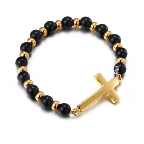 Pulsera De Cuentas Con Colgante De Cruz Acero Inoxidable Cuentas Resina Chapado En Oro 18K Estilo Étnico Religioso Retro