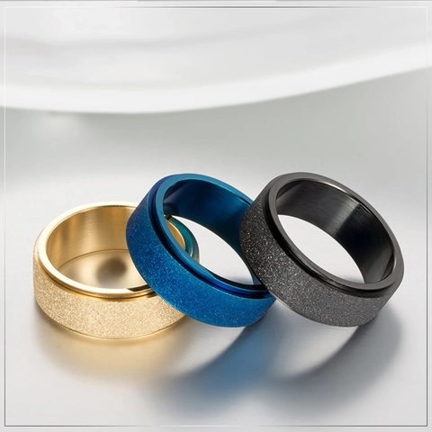 Anillo Giratorio de Acero Inoxidable para Hombre Acabado Arenado Anillo de Banda Joyería de Descompresión Accesorio Diario