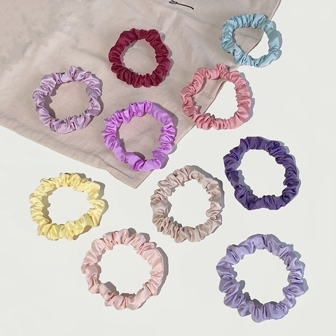 Satin Scrunchies Hair Ties Satin Like Elastic Ponytail Holder Non Marking Hair Bands For Women Girls Solid Colors Elegant