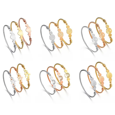 Roestvrijstalen Kabeldraad Manchetarmband Levensboom Hart Ster San Benito Religieuze Medaille Gedraaide Armband Sieraden
