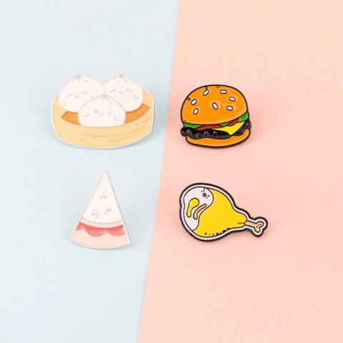Cartoon Essen Emaille Brosche Pin Set Pizza Burger Gefüllte Brötchen Hähnchenschenkel Legierung Anstecknadeln Für Kleidung Tasche Damen Schmuck