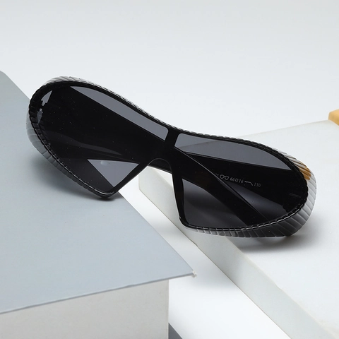 Futuristic Wrap Around Sports Sunglasses UV400 Polarized Ribbed Texture Frame Cyberpunk Y2K Fashion Eyewear For Men Women