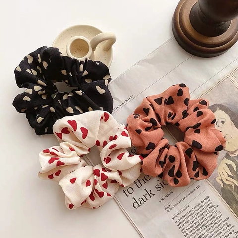 Koreanischer Stil Herzmuster Stoff Haargummis Elegante Elastische Haarbänder Für Damen Mode Trendy Haarschmuck