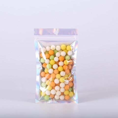 Holographic Ziplock Packaging Bags Iridescent Resealable Pouch Transparent Front For Jewelry Cosmetic Accessories Candy