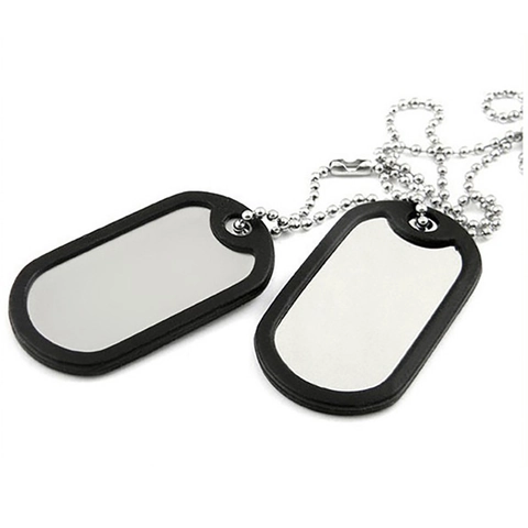 Stainless Steel Double Layer Military Dog Tag Necklace With Black Silicone Silencer Ball Chain For Men