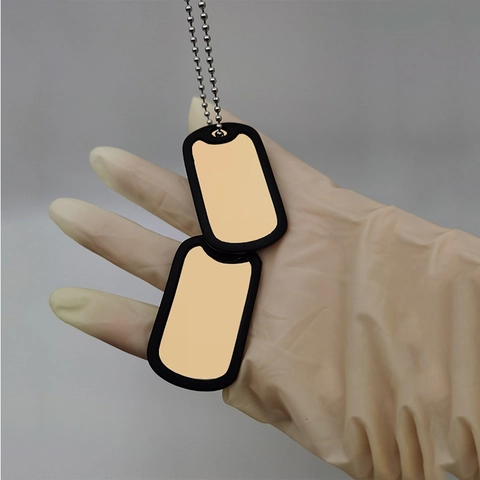 Stainless Steel Double Layer Military Dog Tag Necklace With Black Silicone Silencer Ball Chain For Men