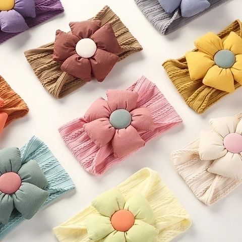 Baby Stirnband Gestrickte Nylon Jacquard Dehnbar Große Stoffblume Kleinkind Weiche Haaraccessoires