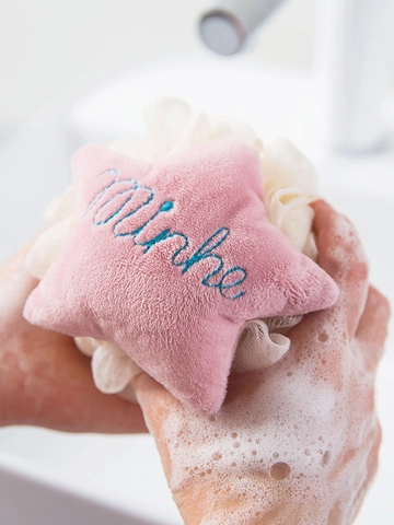 Palla Da Bagno A Forma Di Stella Spugna Da Doccia In Rete PE Con Decorazione In Peluche E Corda Appesa Per Il Corpo