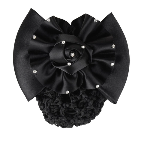 Fermaglio Per Capelli Fiocco In Raso Con Retina Fiore Di Rosa Strass Forcina Professionale Per Donna Hostess Infermiera
