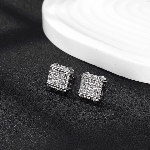 Hip Hop Quadrat Dreieck Hoop Ohrringe Legierung Strass Iced Out Geometrischer Modeschmuck Für Herren