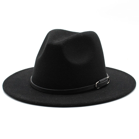 Cappello Fedora Classico Feltro Lana Tesa Larga Piatta Vintage Jazz Berretti Con Fibbia Della Cintura Per Uomini Donne