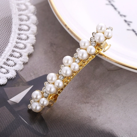 Pasador De Pelo Elegante Aleación Diamantes De Imitación Perla Artificial Sintética Moda Coreana Brillante Para Mujer Accesorio