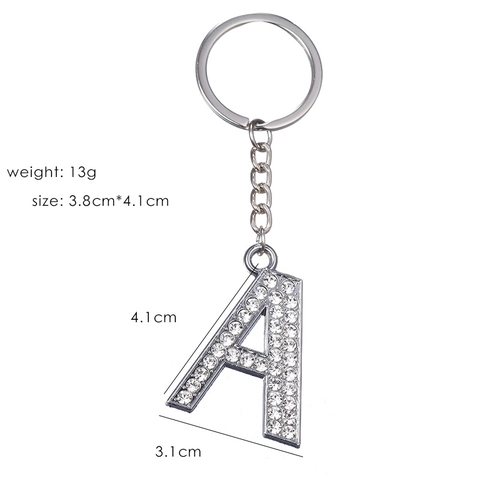 Alloy Rhinestone Initial Alphabet Letter Keychain Shiny Sparkly Silver Color Keyring For Car Bag Charm Fashion Accessory