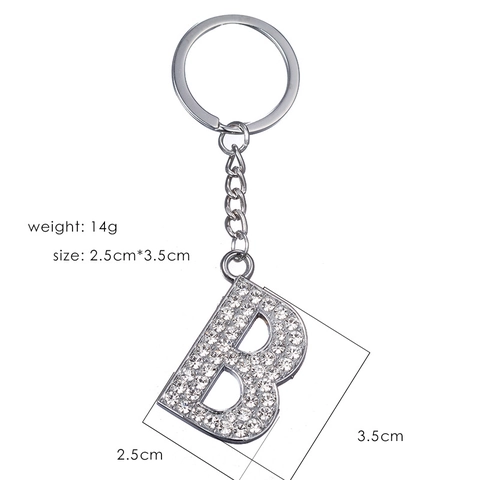 Alloy Rhinestone Initial Alphabet Letter Keychain Shiny Sparkly Silver Color Keyring For Car Bag Charm Fashion Accessory