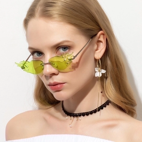 Lunettes De Soleil En Forme De Flamme Sans Bordure Monture En Métal Protection UV400 Tendance Rétro Y2K Pour Femmes Hommes