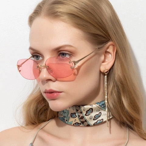 Rimless Oval Octagon Sunglasses UV Protection Metal Frame Candy Color Retro Fashion Eyewear For Men And Women Trendy