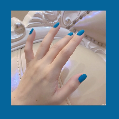 Uñas Postizas Azul Real Mate Cortas Cuadradas Ovaladas Cobertura Completa Impermeables Removibles Manicura DIY Mujeres