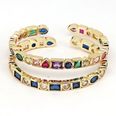 Cuff Bangle Bracelet Copper 18K Gold Plated Colorful Zircon Multi Shape Open Adjustable Bohemian Jewelry For Women