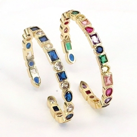 Cuff Bangle Bracelet Copper 18K Gold Plated Colorful Zircon Multi Shape Open Adjustable Bohemian Jewelry For Women