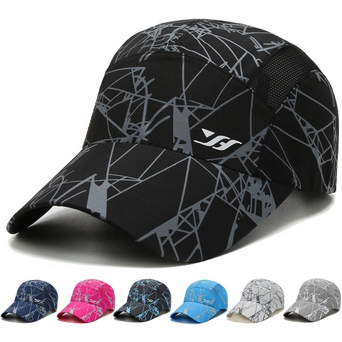 Sneldrogende Honkbalpet Polyester Mesh Ademend Zonbescherming Outdoor Sport Hoed Geometrische Print Verstelbaar Man Vrouw