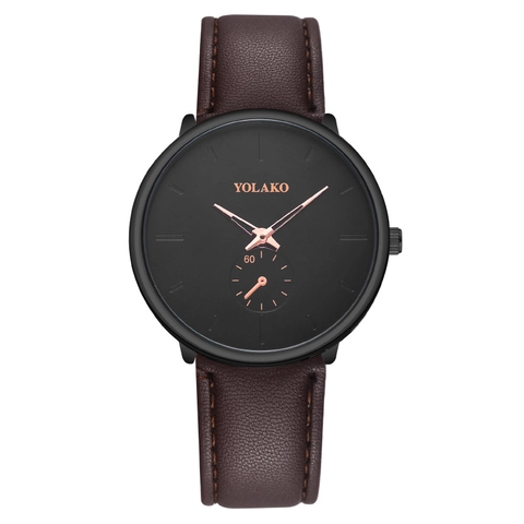 Minimalist Men Quartz Watch Leather Strap Alloy Case Small Seconds Sub Dial Business Casual Fashion Wristwatch