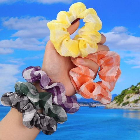 Organza Mesh Scrunchies Plaid Polka Dot And Daisy Printed Elastic Hair Ties Ponytail Holder Summer Accessories Women Girls