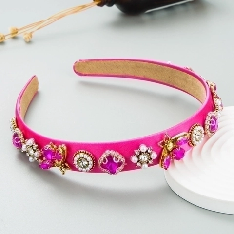 Vintage Baroque Headband Satin Rhinestone Faux Artificial Pearl Gold Bee Decoration Fashion Hair Hoop Hair Accessory For Women